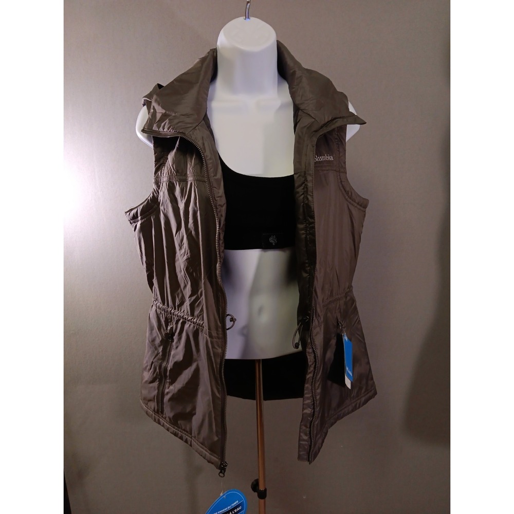 Columbia Gray Zip Up Hooded Insulated Water Resistant Vest Womens Size M Y2K NWT - Picture 5 of 8